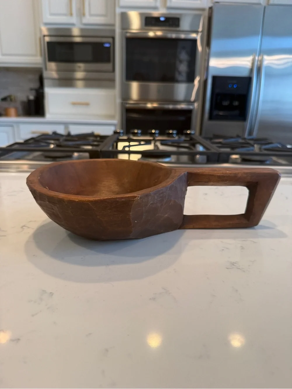 Primitive Wooden Dough Bowl With Handle Hand Carved Farmhouse Decor Vintage
